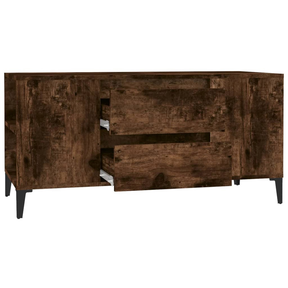 vidaXL 2 Door 4 Open Shelf Smoked Oak TV Cabinet with Metal Legs Image 6