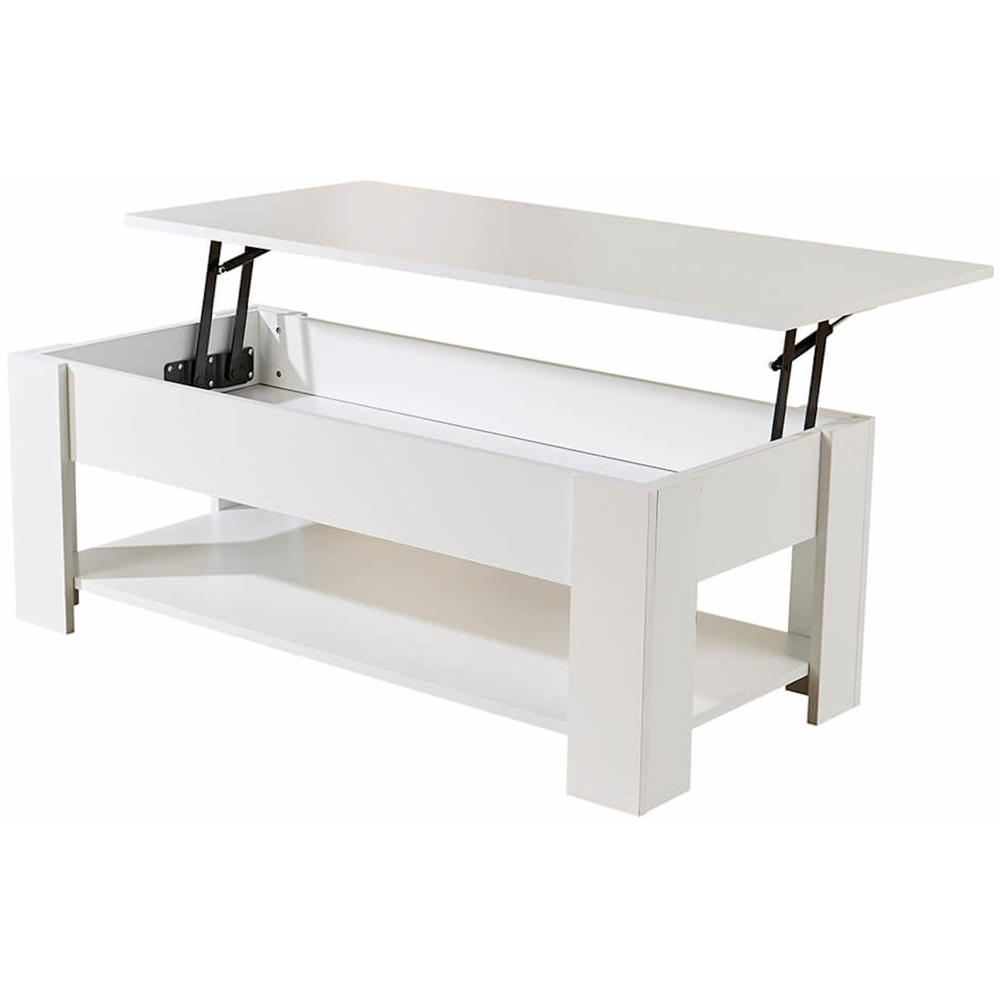Home Source Orlando Single Shelf White Lift Up Storage Coffee Table Image 3