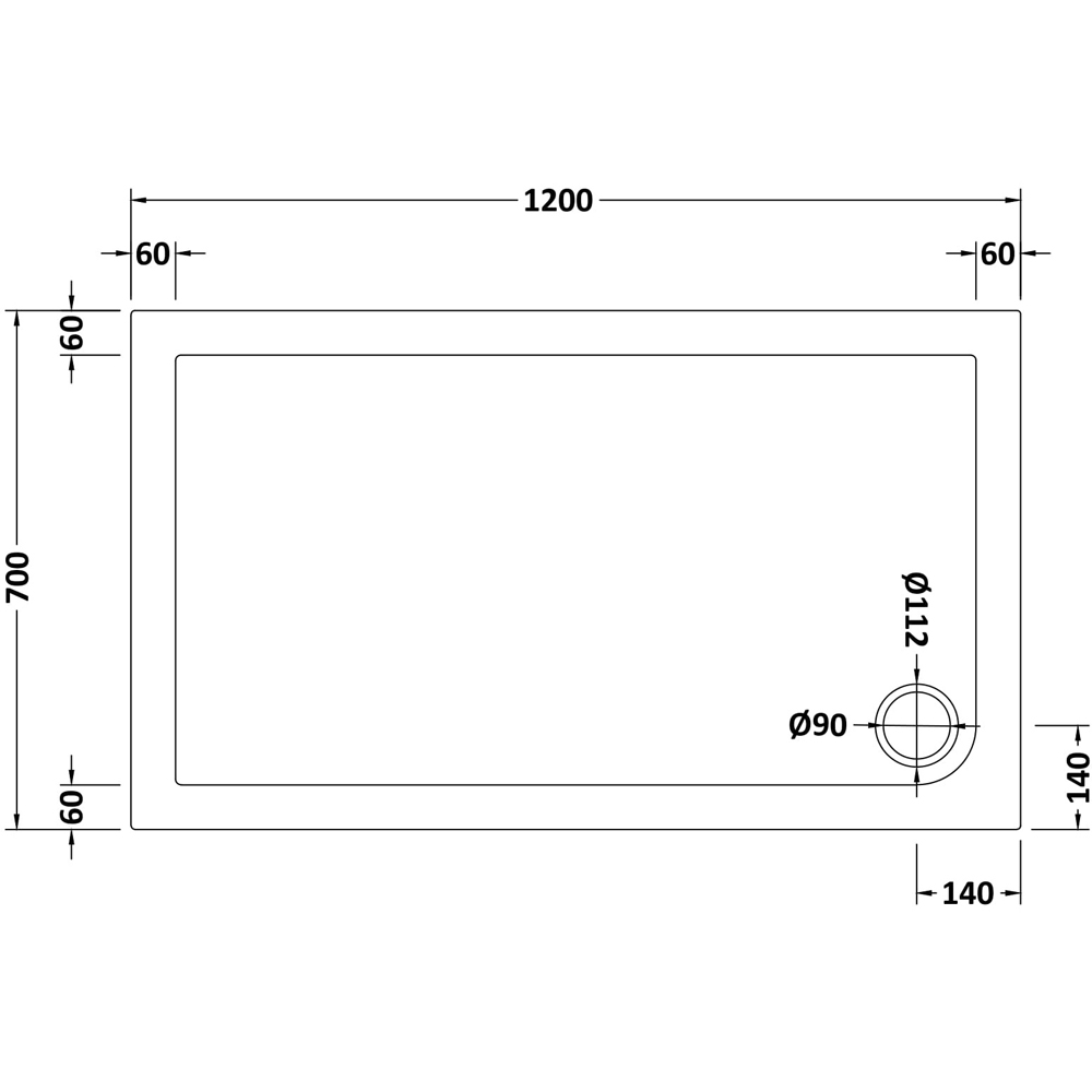 nuie White Rectangular Slimline Shower Tray 1200 x 700mm Image 2