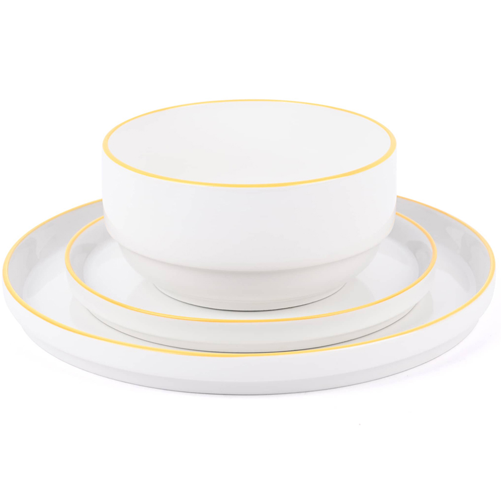 Waterside Yellow Rim White Stackable 12 Piece Dinner Set Image 6
