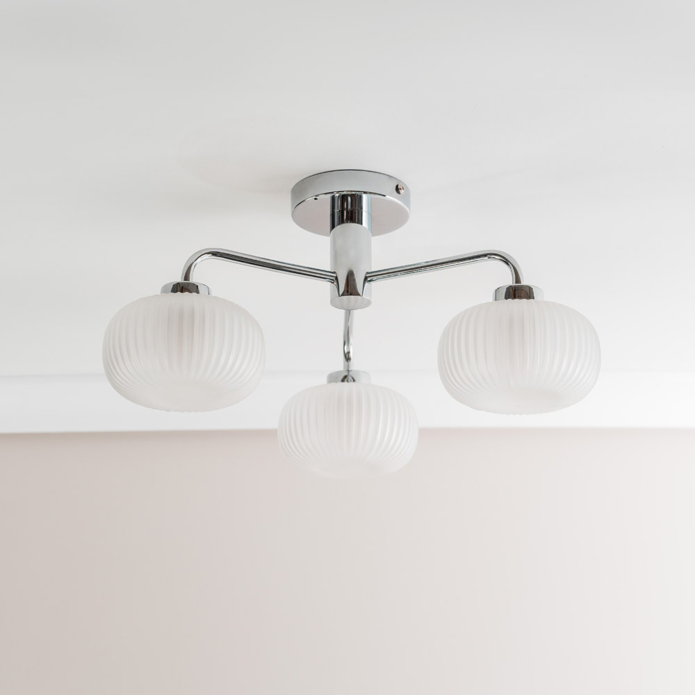 ValueLights Amaia Chrome 3 Way Frosted Ribbed Glass LED Ceiling Light Image 5