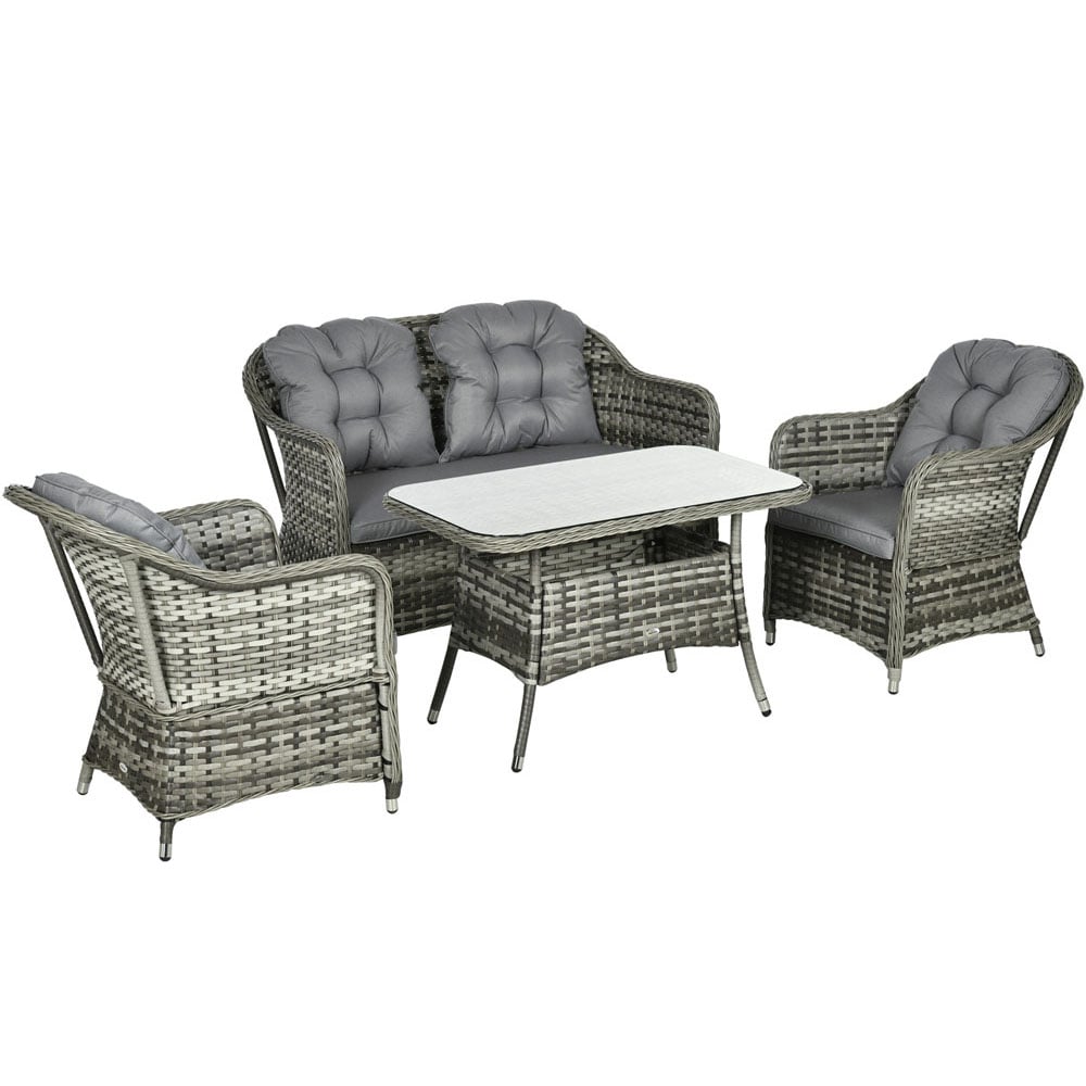 Outsunny 4 Seater Grey PE Rattan Garden Lounge Set Image 2