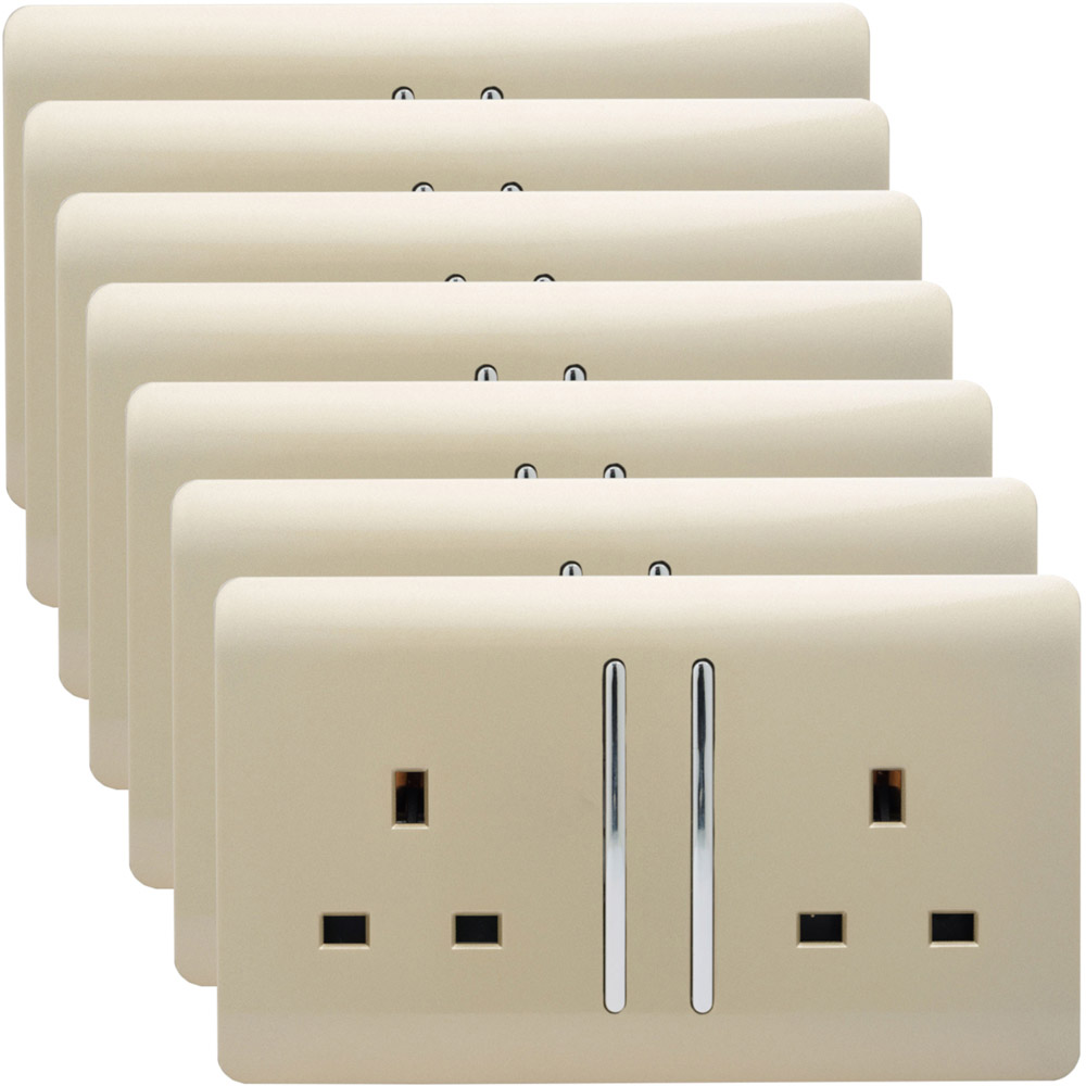 Trendi Switch 2 Gang Long Switch Champagne Gold Plug Socket 7 Pack Image 1