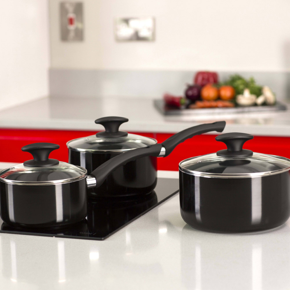 Tower 3 Piece Black Ceramic Pan Set Image 2