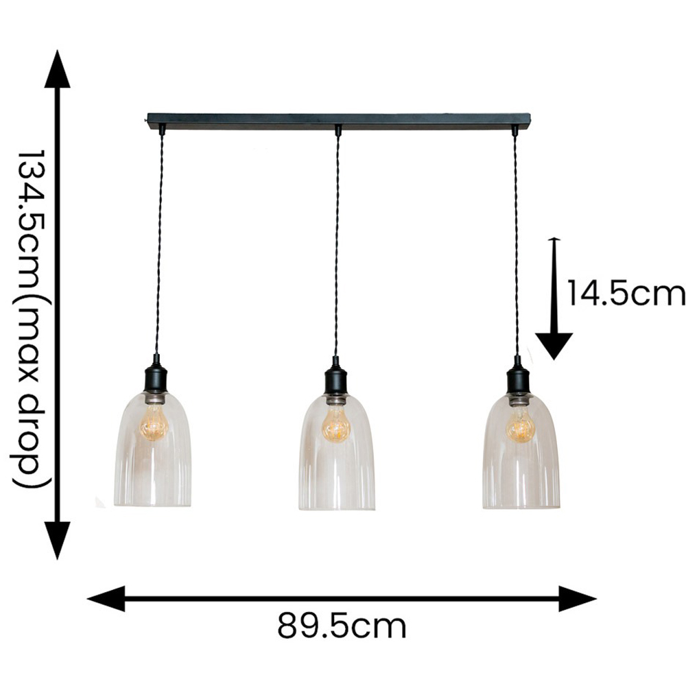 ValueLights Kira Glass Dome 3 Drop Bar Matte Black Diner LED Ceiling Pendant Light Image 7