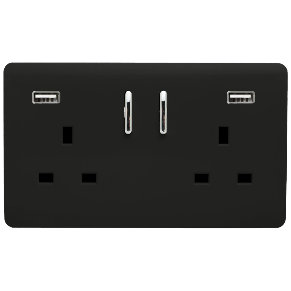Trendi Switch 2 Gang 13amp 2 Port USB Piano Black Switched Plug Socket Image 1