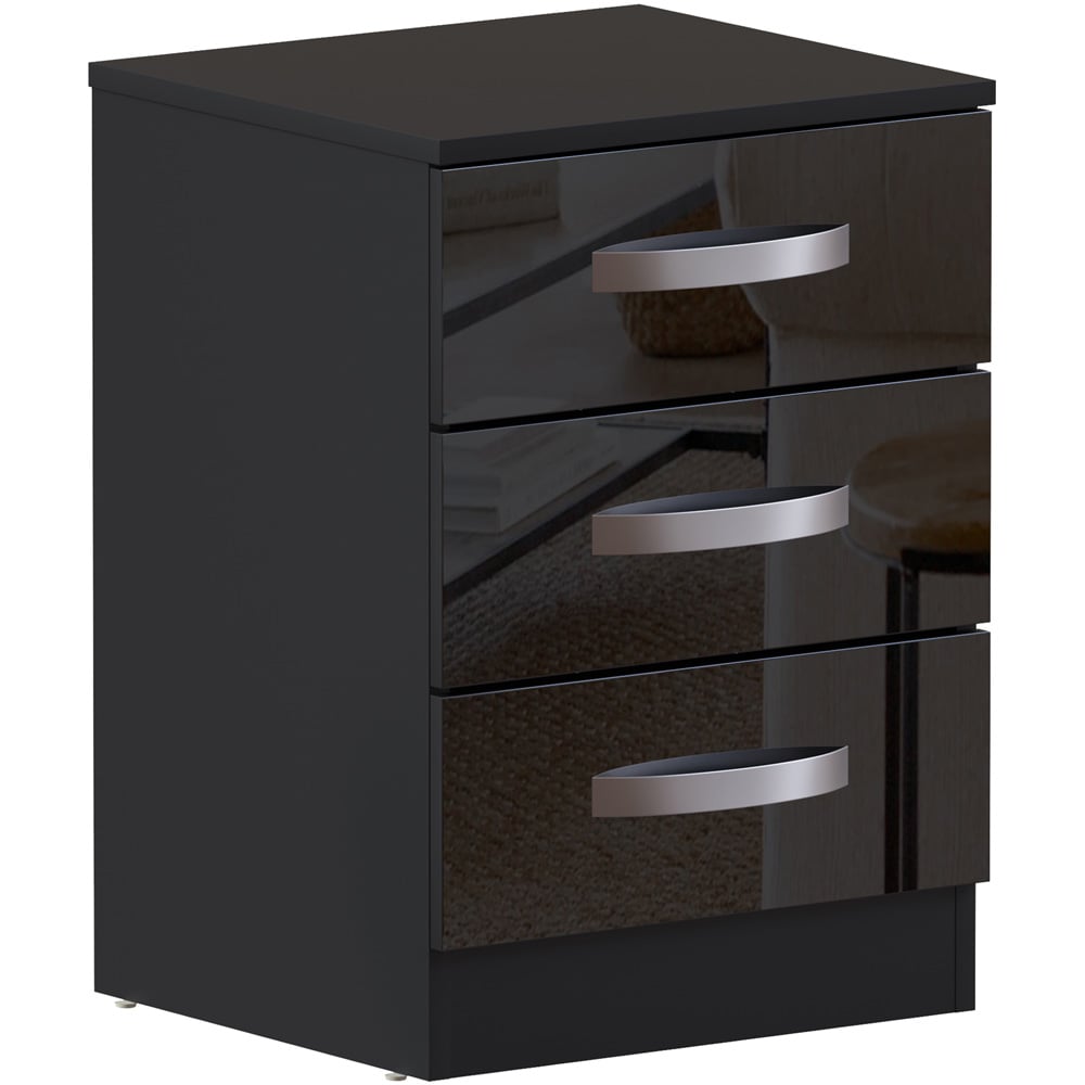 Vida Designs Hulio 3 Drawer Black Bedside Table Image 2