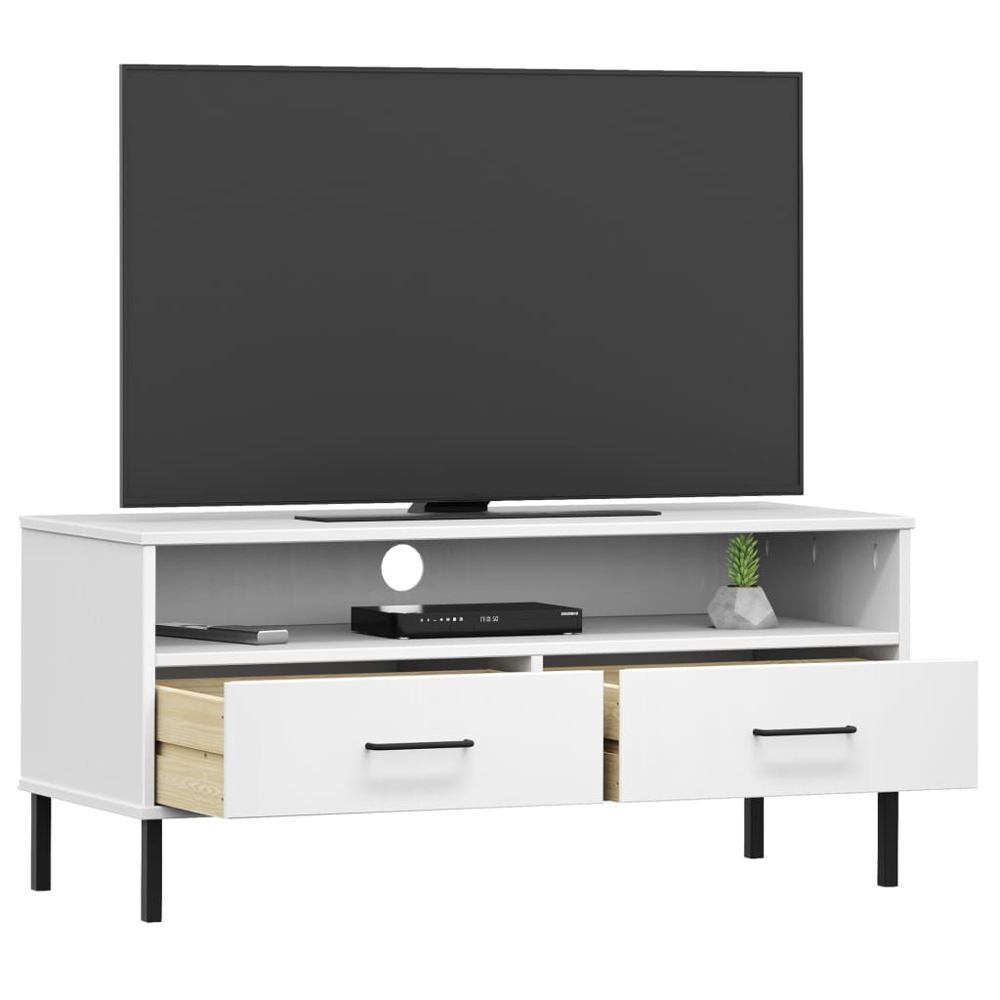 vidaXL 2 Drawer Single Shelf White Solid Pine Wood TV Cabinet Image 3