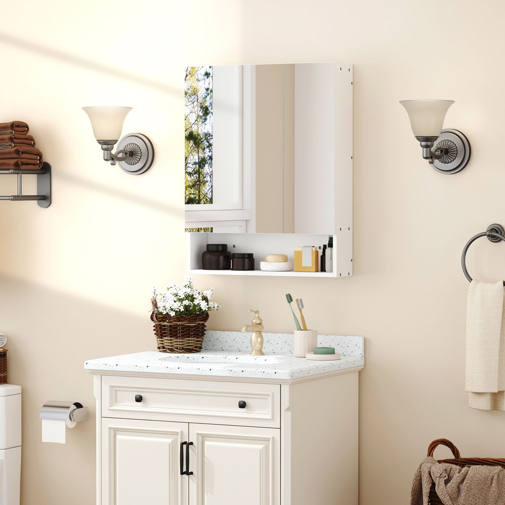 Kleankin White Wall Mounted Cabinet with Mirror and Adjustable Shelf Image 3