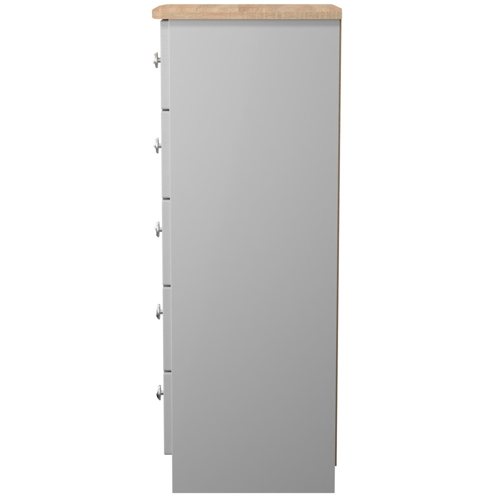 Crowndale Sussex 5 Drawer Grey Ash and Bardolino Oak Tall Bedside Cabinet Ready Assembled Image 4