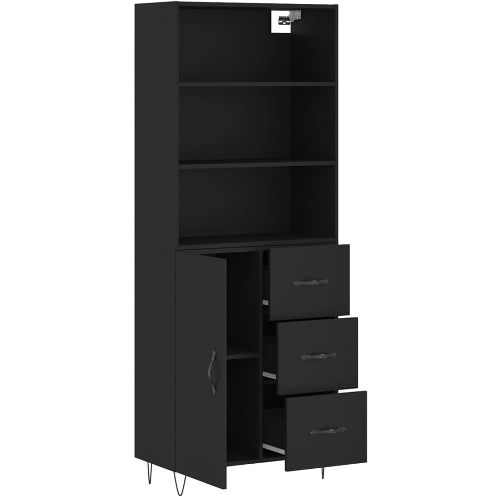 vidaXL Single Door 3 Drawer 3 Shelf Black Highboard Image 4