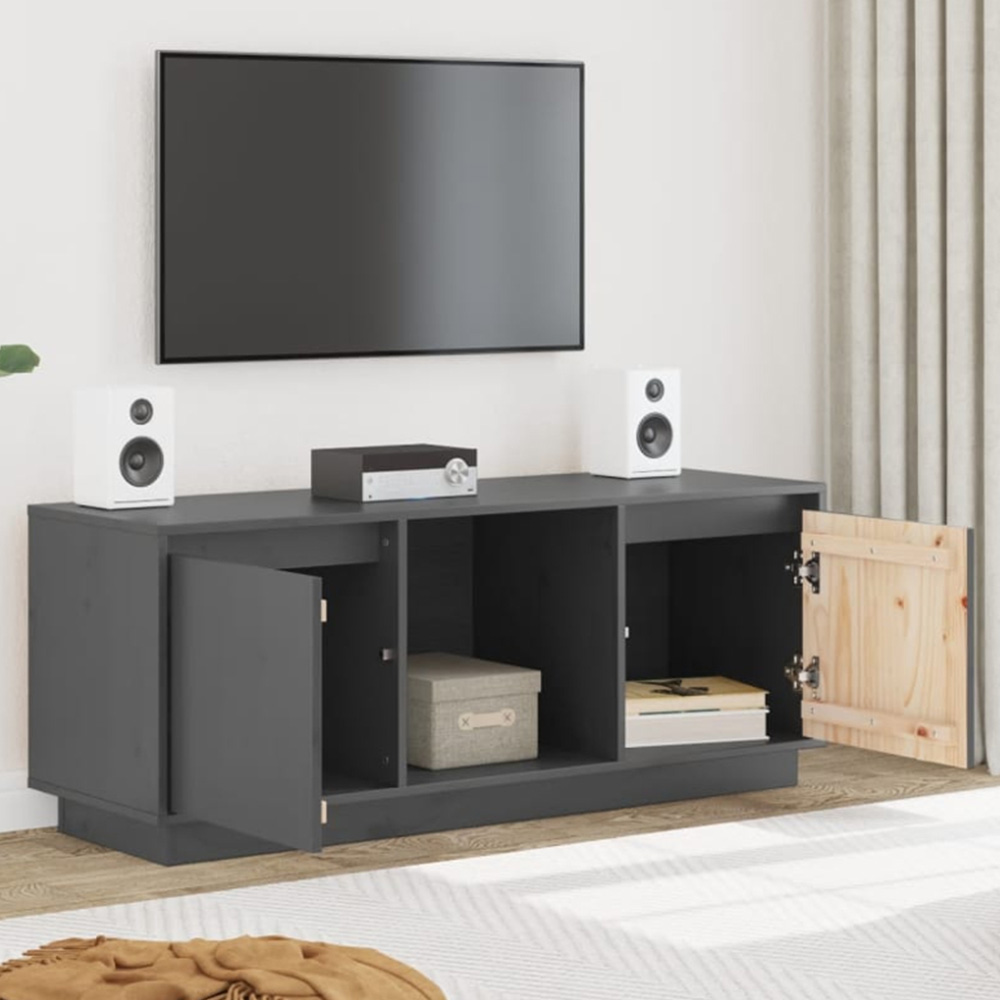 vidaXL 2 Door Single Shelf Grey Solid Pine Wood TV Cabinet Image 1