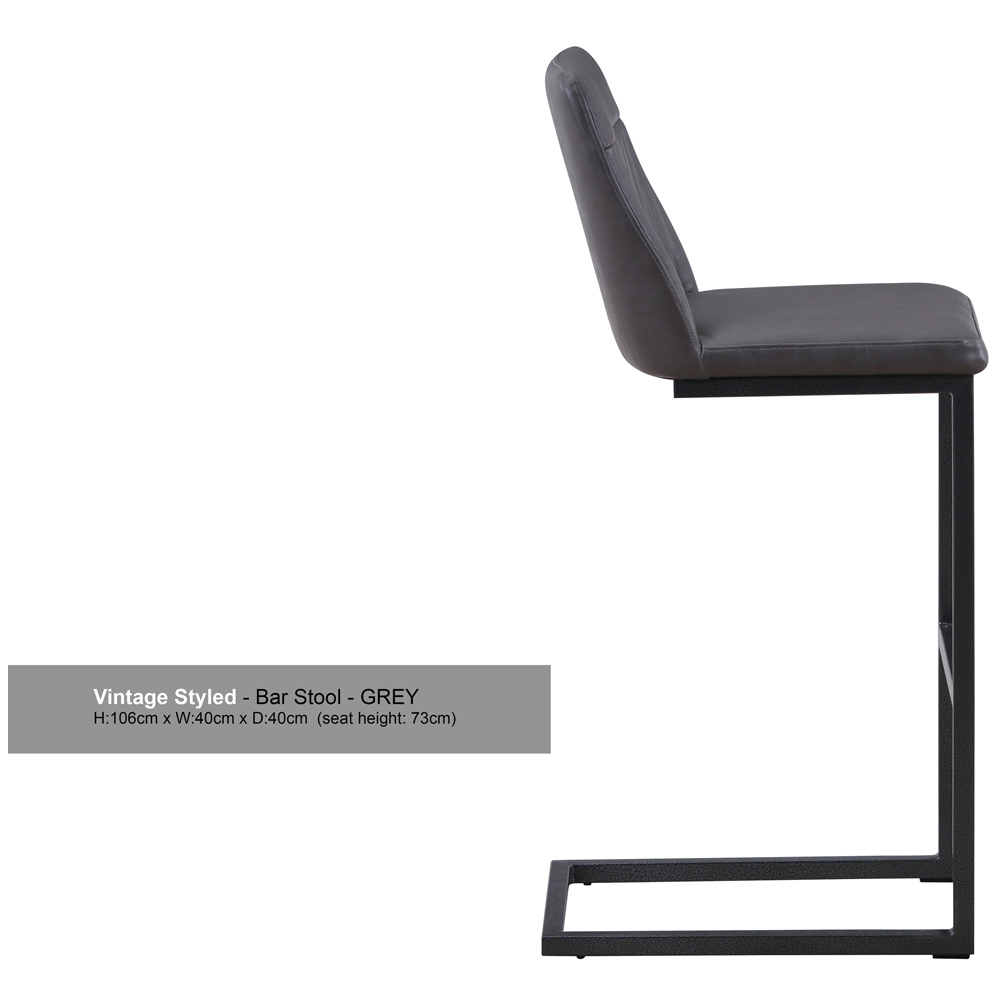 Baumhaus Grey Leather Vintage Bar Stool Set of 2 Image 3
