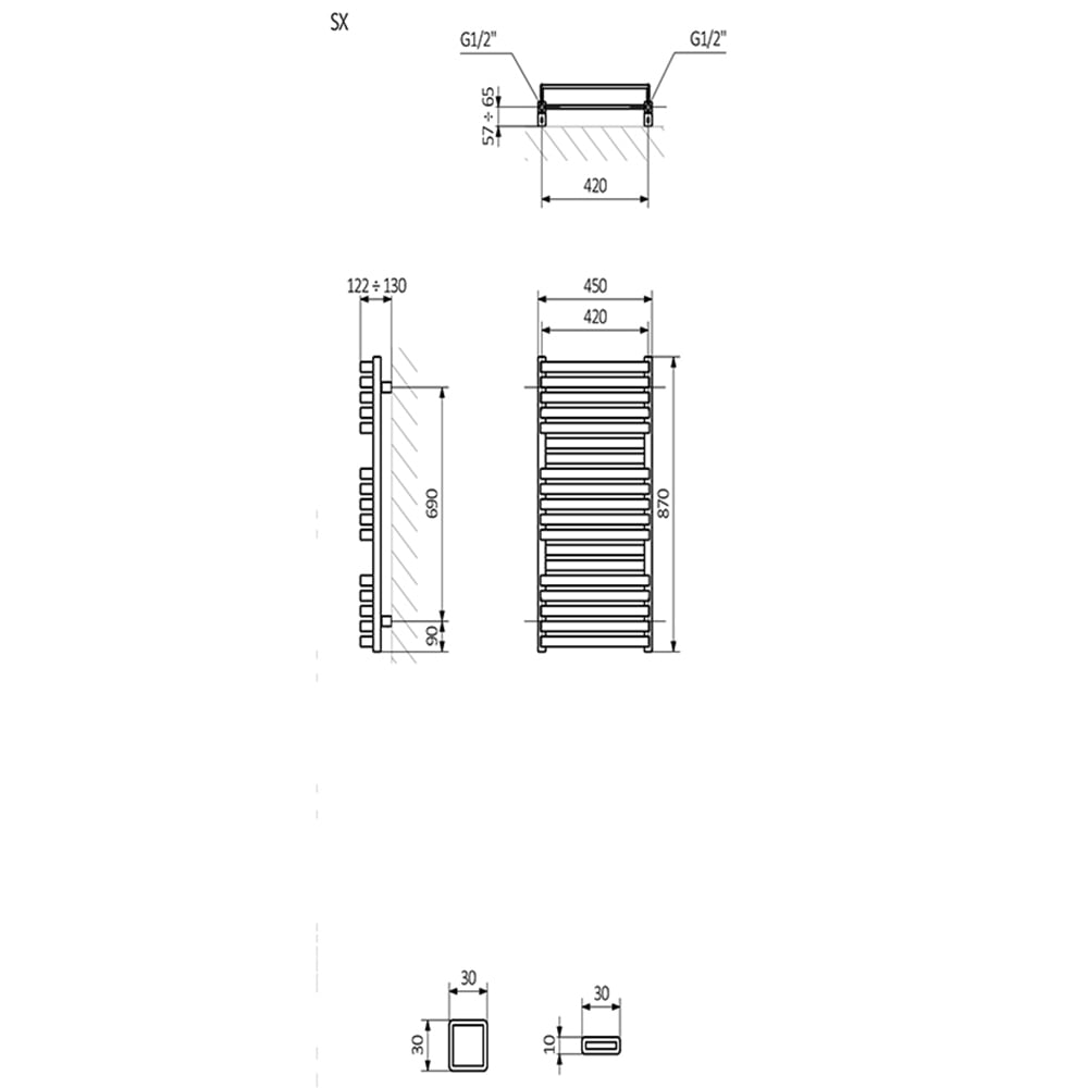 Terma Quadrus Bold 1811BTU Metallic Black Heated Towel Rail 870 x 450mm Image 6