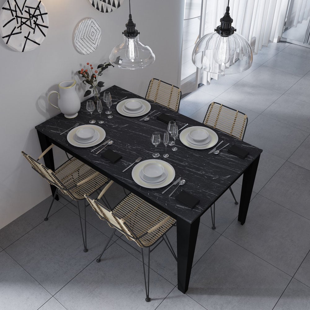 Decorotika Bud 4 Seater Black Marble Effect Dining Set Image 6