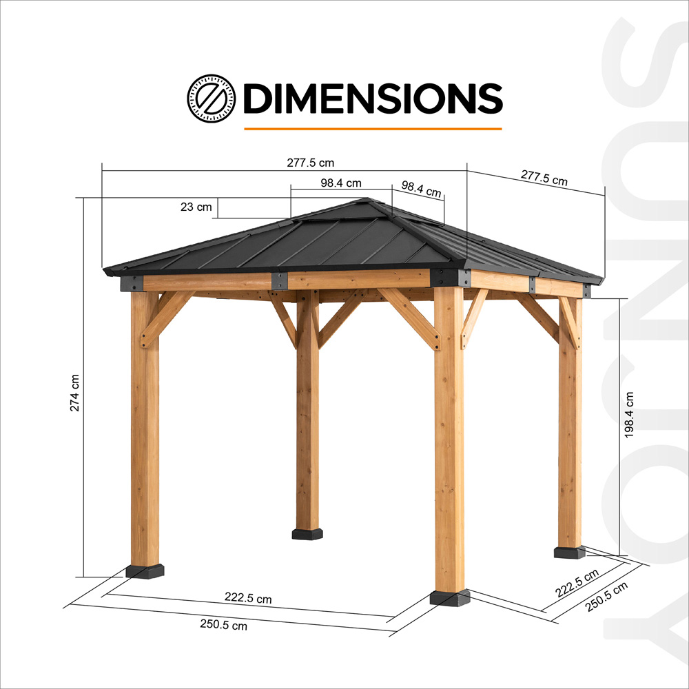 Sunjoy Rapi 2.73 x 2.73m Anthracite Cedar Wood Gazebo Image 8