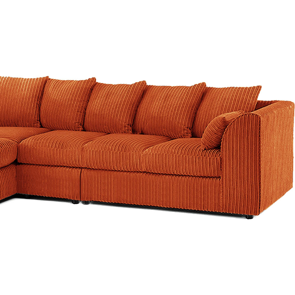 Luxor 4 Seater Orange Jumbo Cord Left Hand Facing Scatter Back L Shaped Corner Sofa Set Image 4