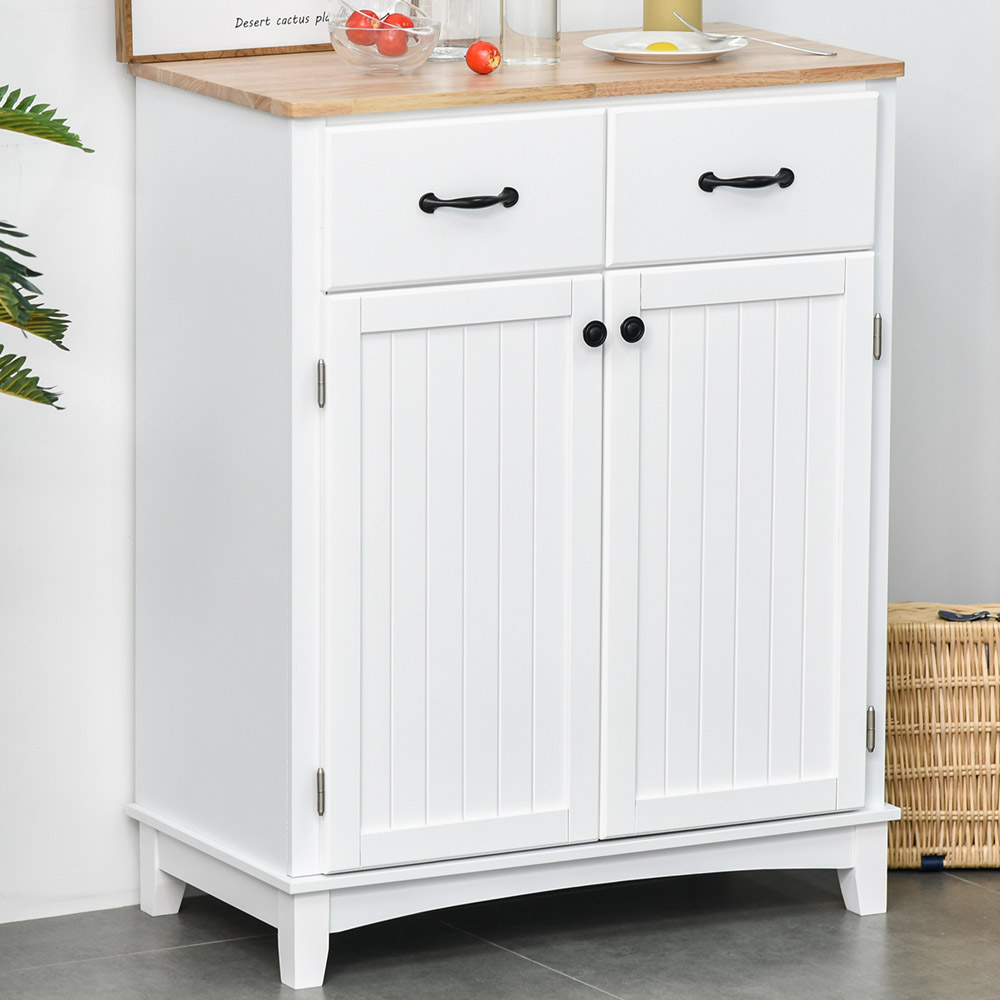 HOMCOM 2 Drawer 2 Door White Modern Kitchen Cabinet Image 1