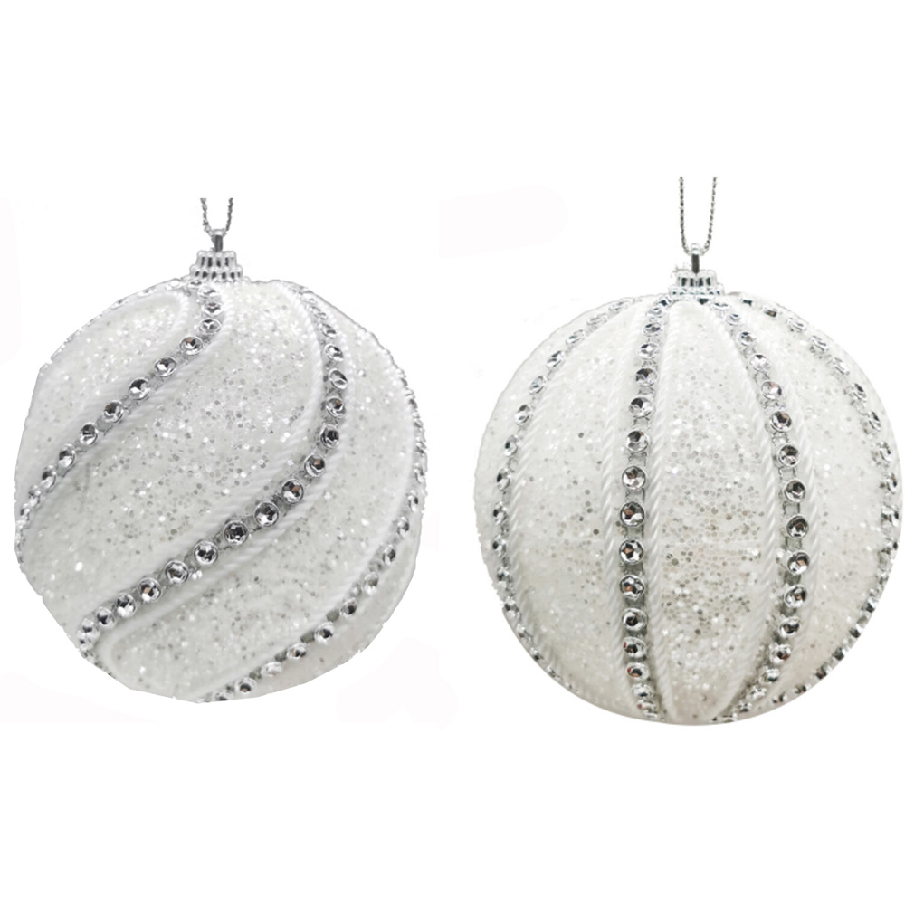 Single Frosted Fairytale White and Silver Jewelled Bauble in Assorted styles Image 1
