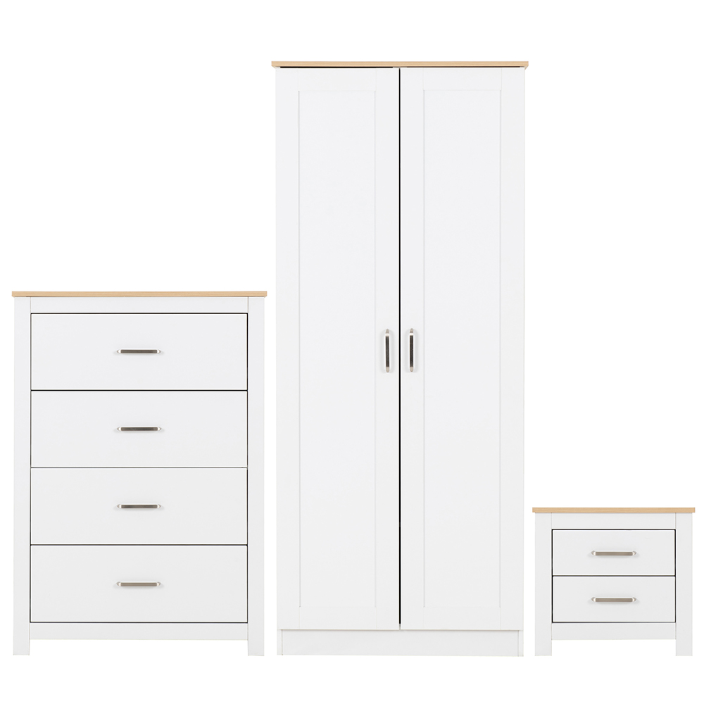 Seconique Portland White and Oak Effect 3 Piece Bedroom Furniture Set Image 2