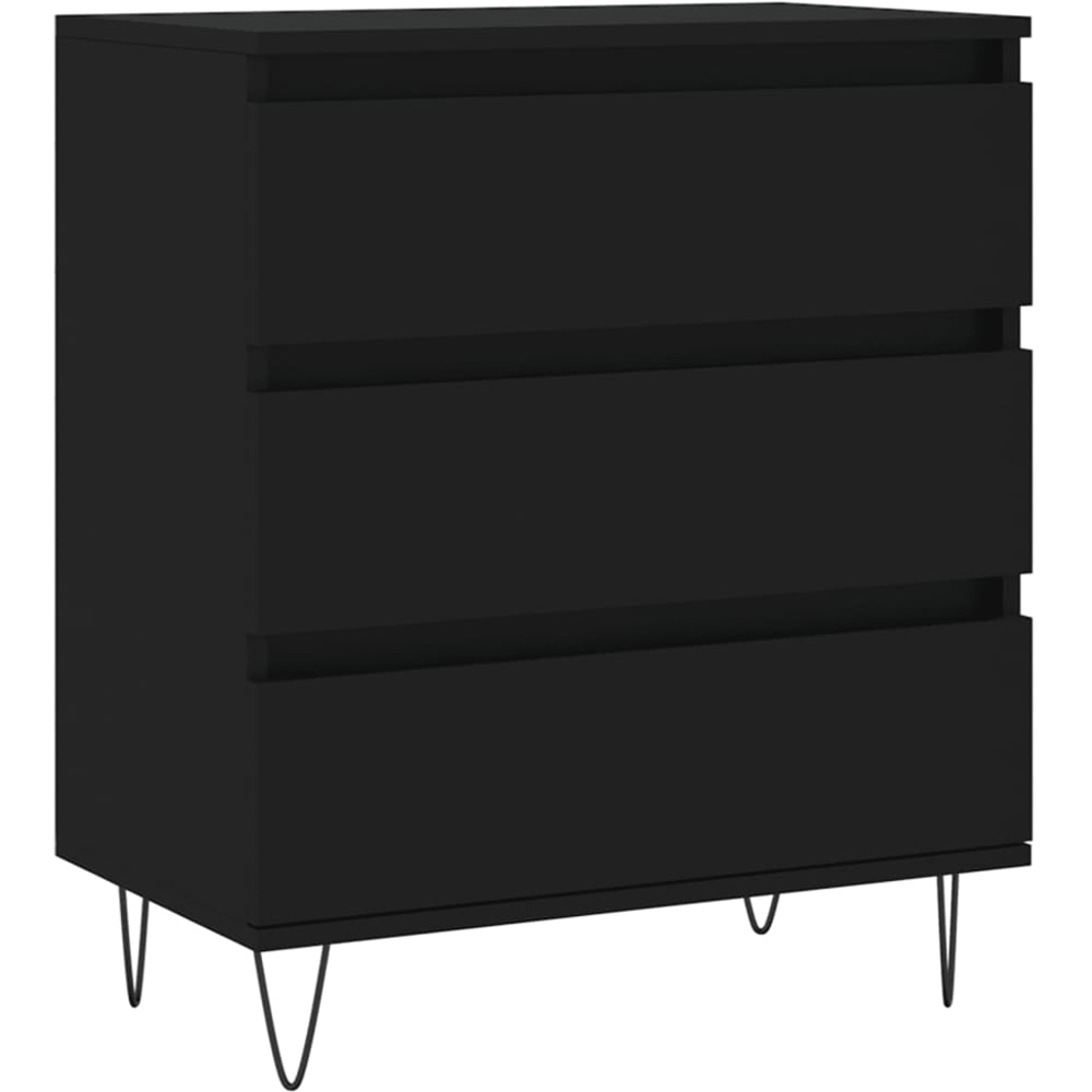 vidaXL 3 Drawer Black Wooden Sideboard with Metal Legs Image 2