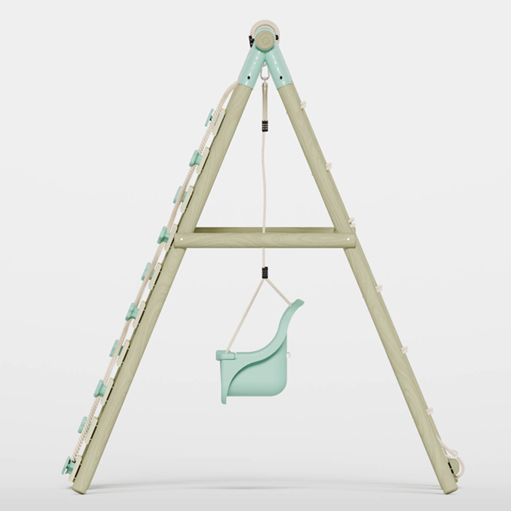 Mercia Wooden Round Pole Baby Seat Swing with Climbing Wall Image 5