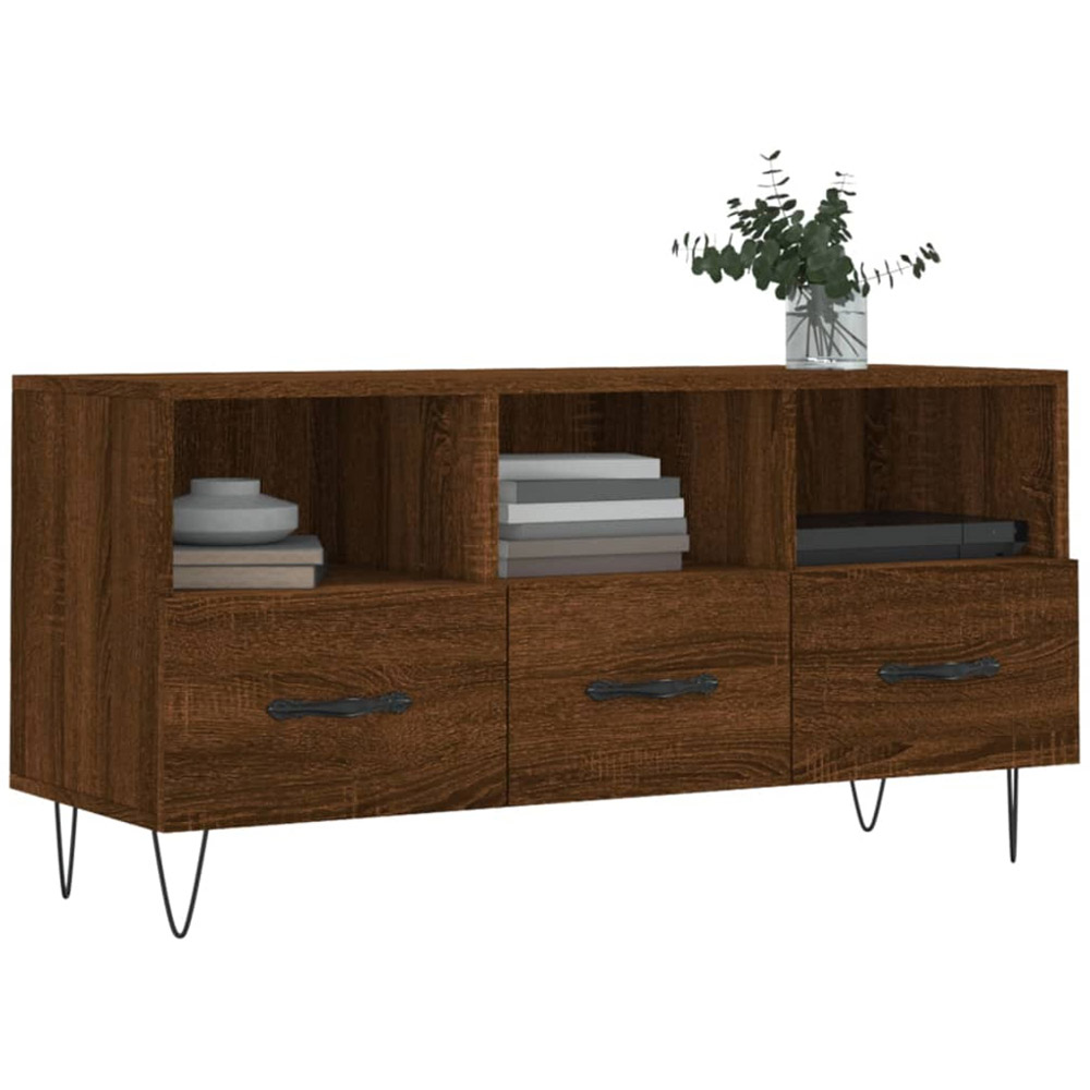 vidaXL 3 Drawer 3 Shelf Brown Oak TV Cabinet Image 3