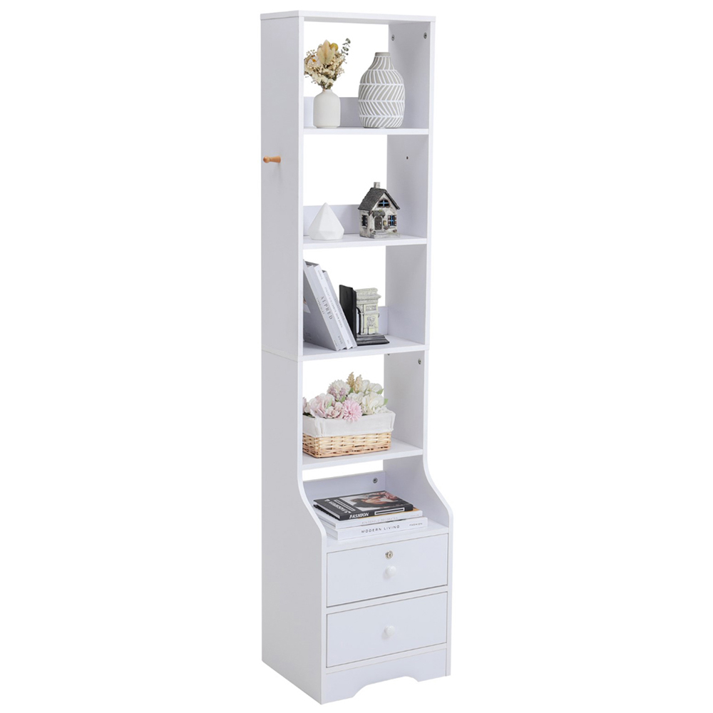 H&O Direct 2 Drawer 5 Shelf Slim Storage Unit with Lock Image 3