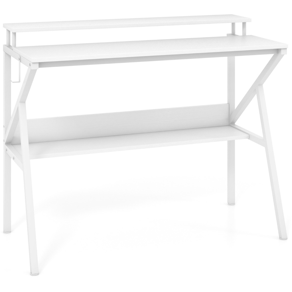 Costway Single Shelf Computer Desk with Monitor Stand White Image 2