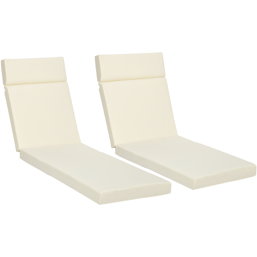 Outsunny Cream White Sun Lounger Cushion 196 x 55cm 2 Pack Image 1