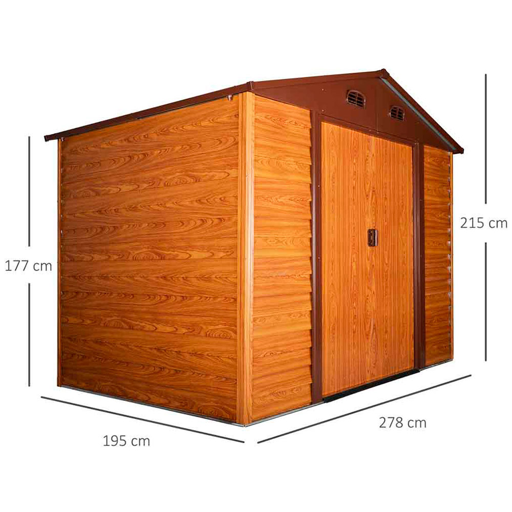 Outsunny Brown Metal Garden Shed 2.74 x 1.82m Image 2