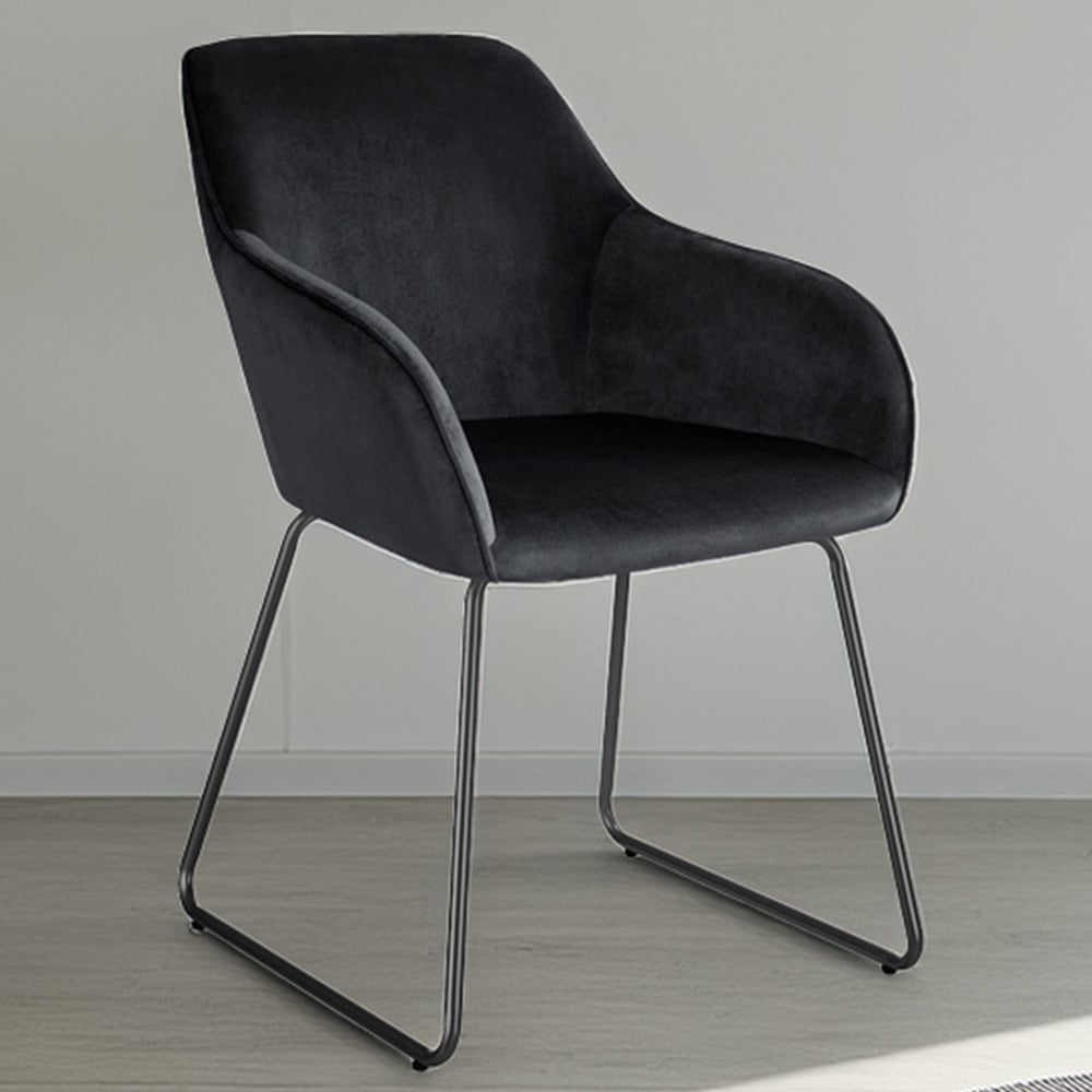 tectake Jeane Set of 4 Black Velvet Look Dining Chair Image 1