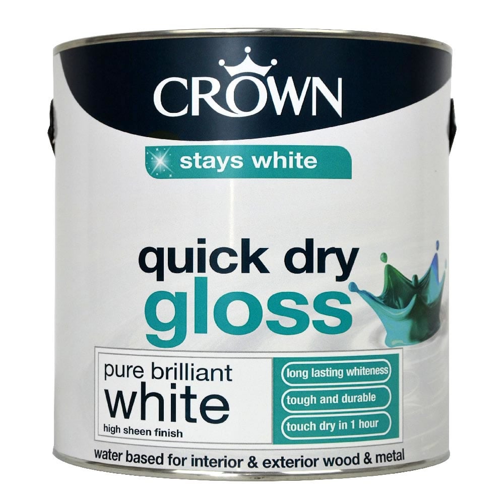 Crown Quick Dry Gloss Paint Pure Brilliant White 2.5L Wilko