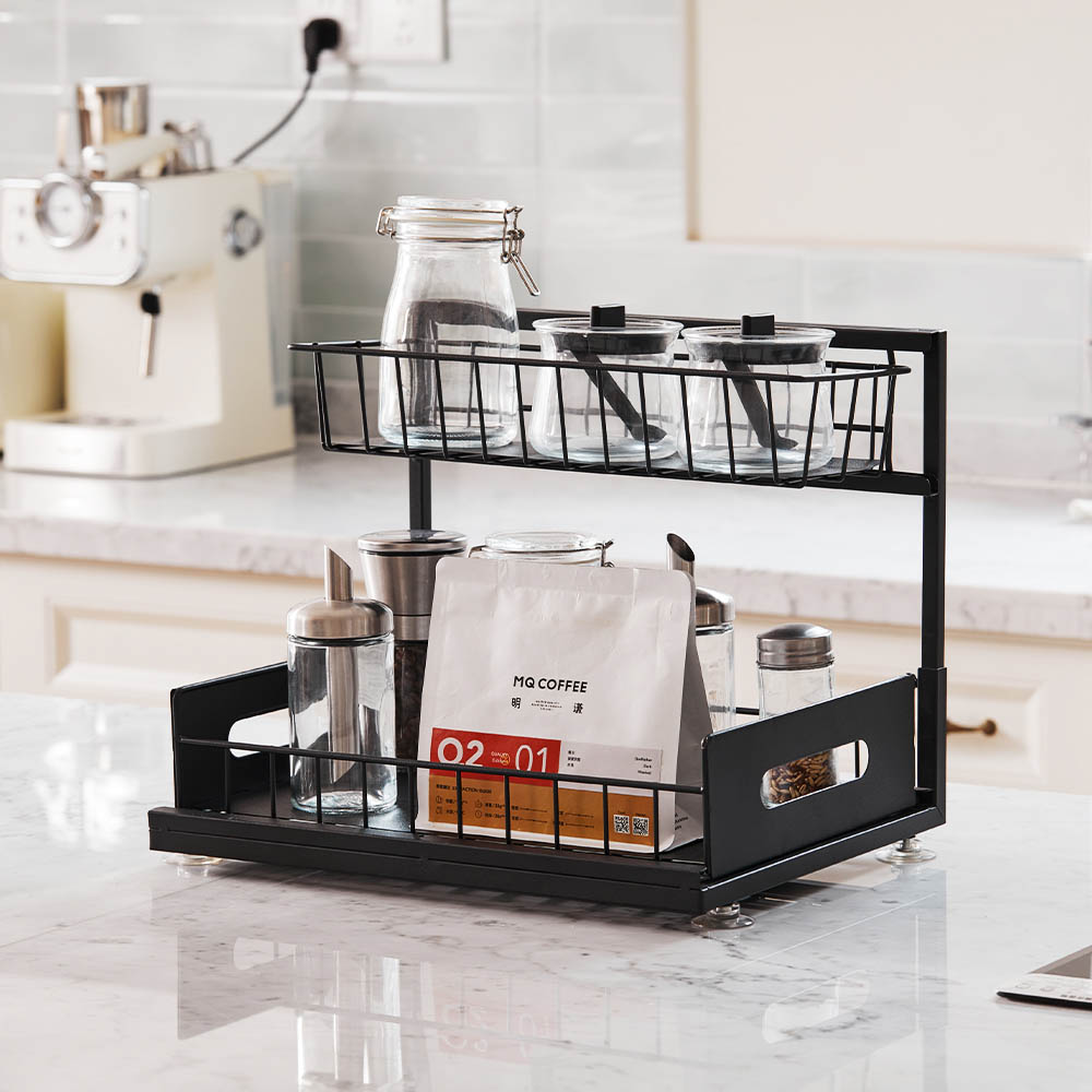 Living and Home 2 Tier Black Metal Under Sink Sliding Organiser Image 6