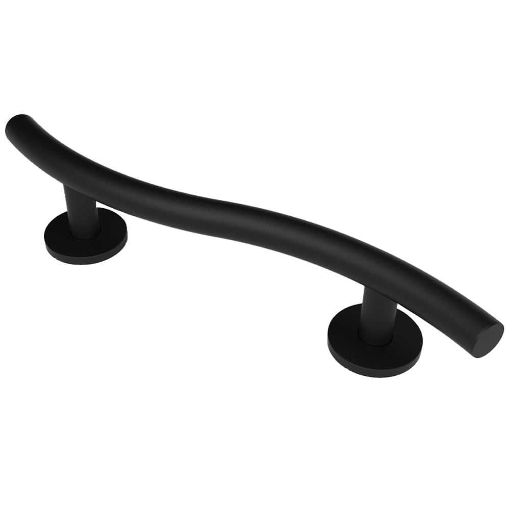 Fitzroy of London Luxury RAL 9005 Matt Black Stainless Steel Straight Concealed Fixing Grab Rail 480mm Image 1