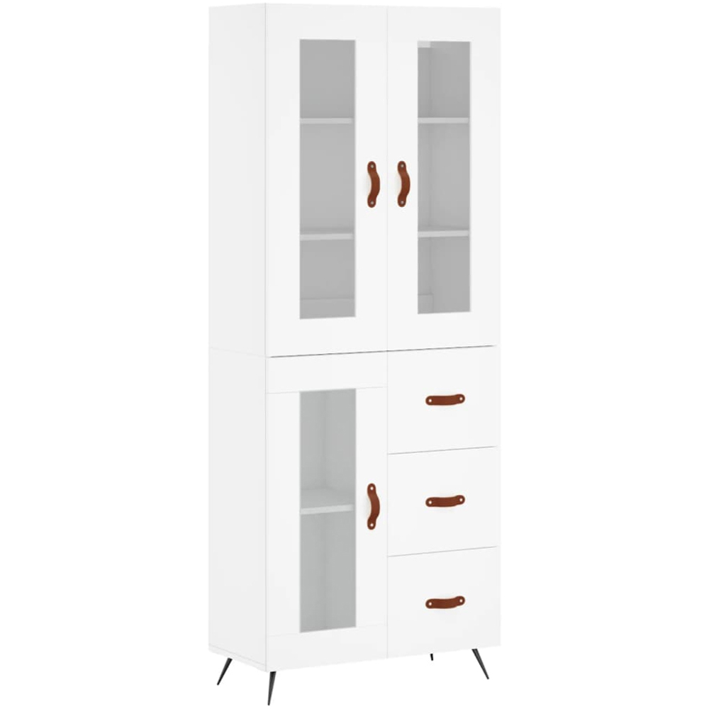 vidaXL 3 Glass Door 3 Shelf White Highboard with Metal Legs Image 2