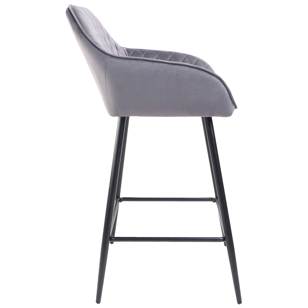 Neo Dark Grey Crushed Velvet Diamond Quilted Bar Stool Set of 2 Image 5