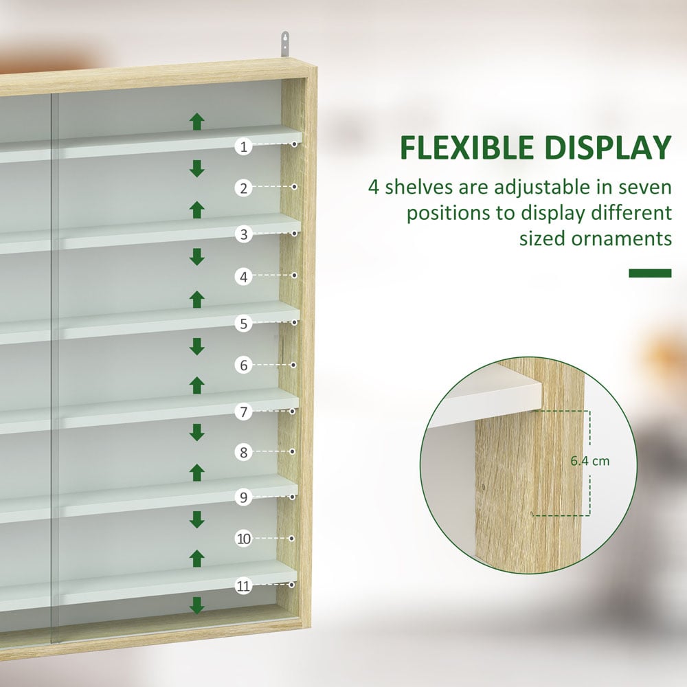 HOMCOM 7-Tier Glass Doors Oak Wall Display Cabinet Image 7