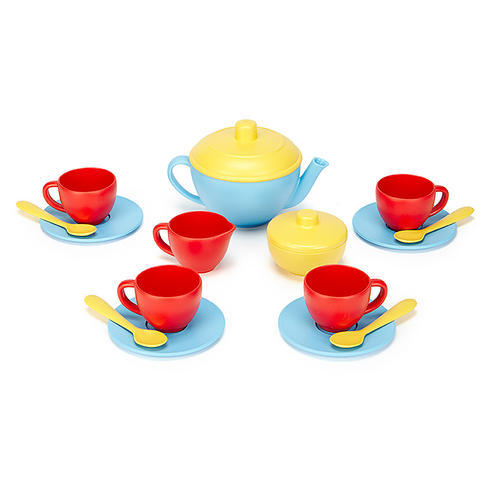 BigJigs Toys Green Toys Tea Set with Blue Teapot Image 2