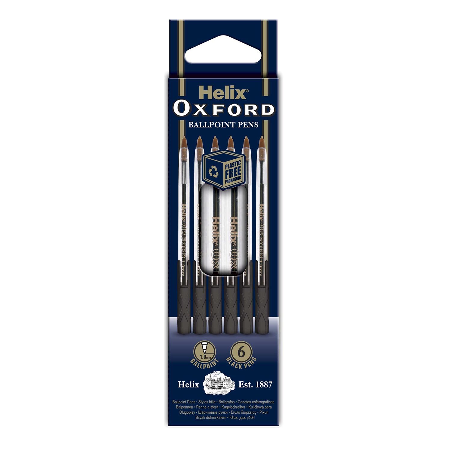 Pack of Six Helix Oxford Black Ball Pens Image 1