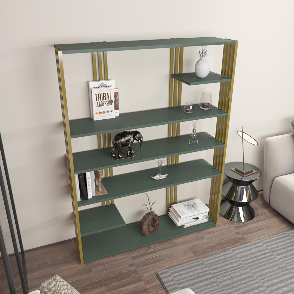 Decorotika Jeni 6 Shelf Green and Gold Bookcase Image 4