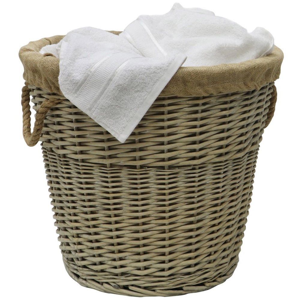JVL Willow Antique Wash Log Basket with Rope Handles 46 x 37 x 52cm Image 2