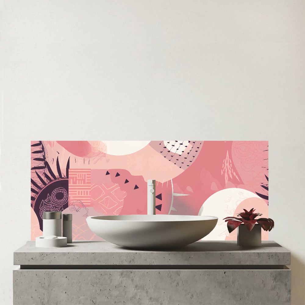 Warren Reed Designer Abstract Pink White Glass Bathroom Splashback 25 x 60cm Image 1