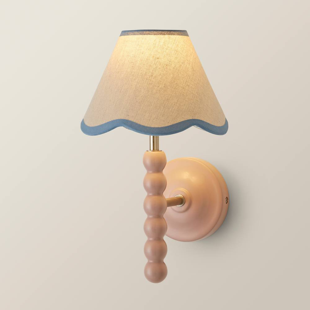 ValueLights Blue Trim Scallop Shade Pink Bobbin LED Wall Light with Bulb Image 4