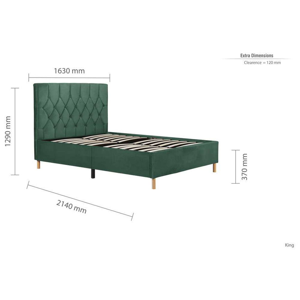 Loxley King Size Green Fabric Bed Image 7