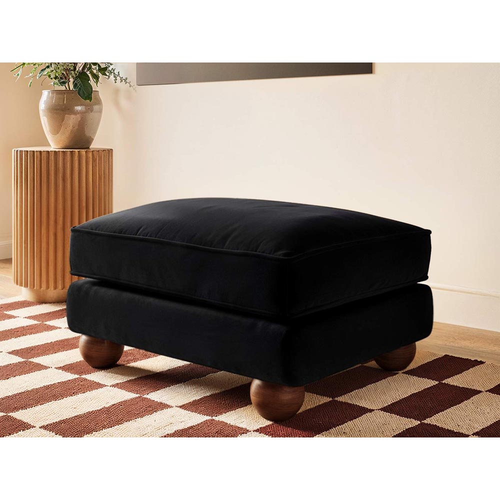 Solace+Co Addison Black Velvet Wooden Footstool Image 4