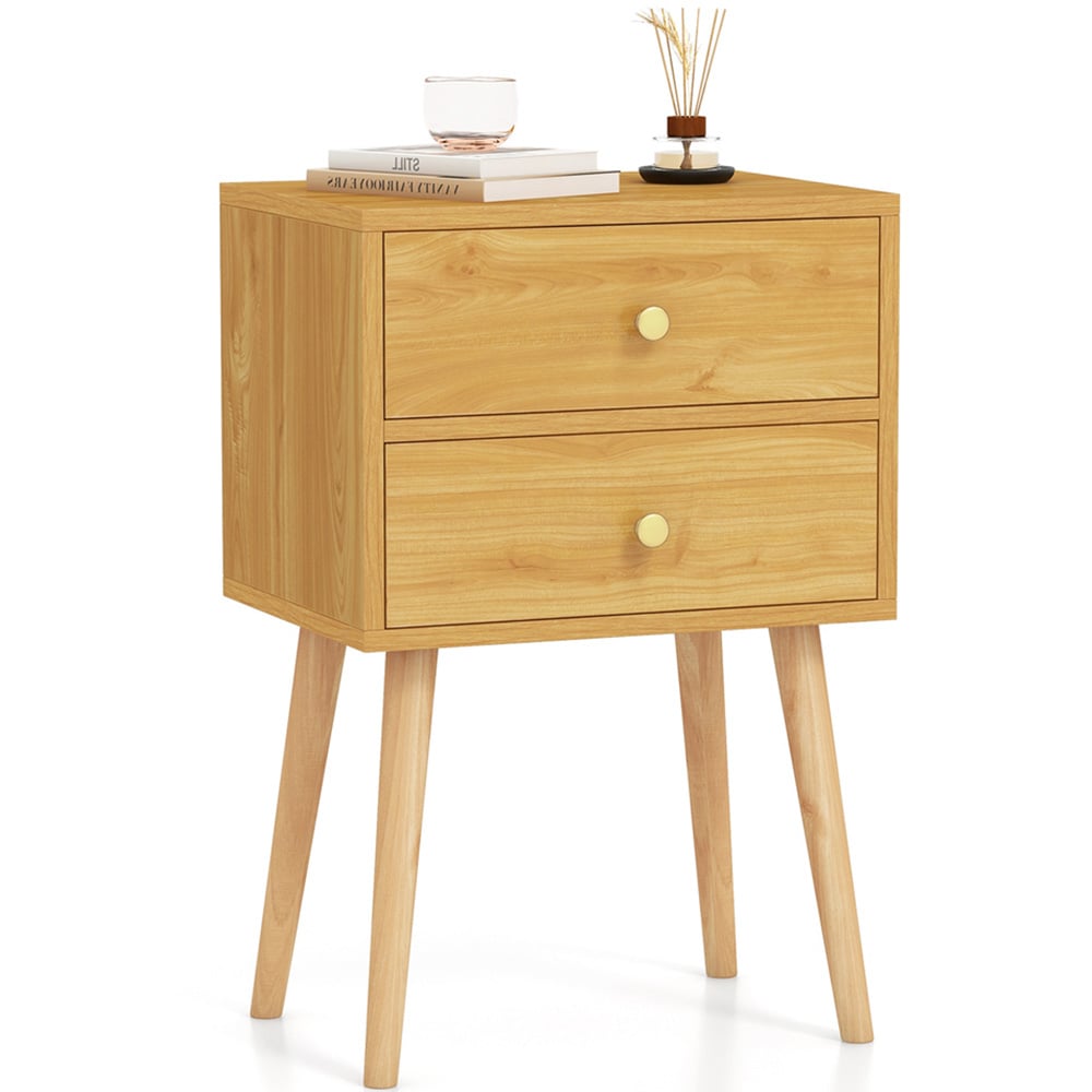 Costway 2 Drawer Natural Wooden Nightstand Image 2