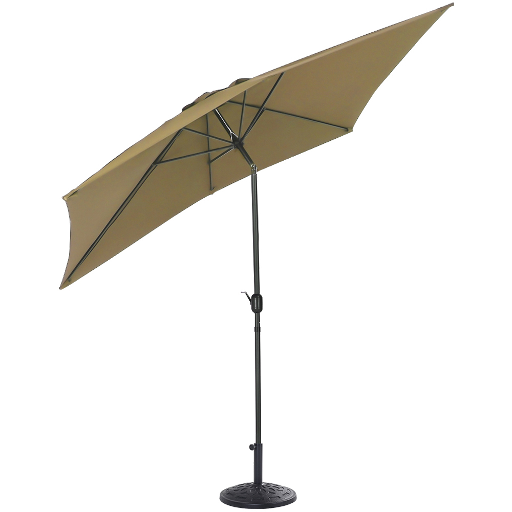 Living and Home Beige Square Crank Tilt Parasol with Round Base 3m Image 1