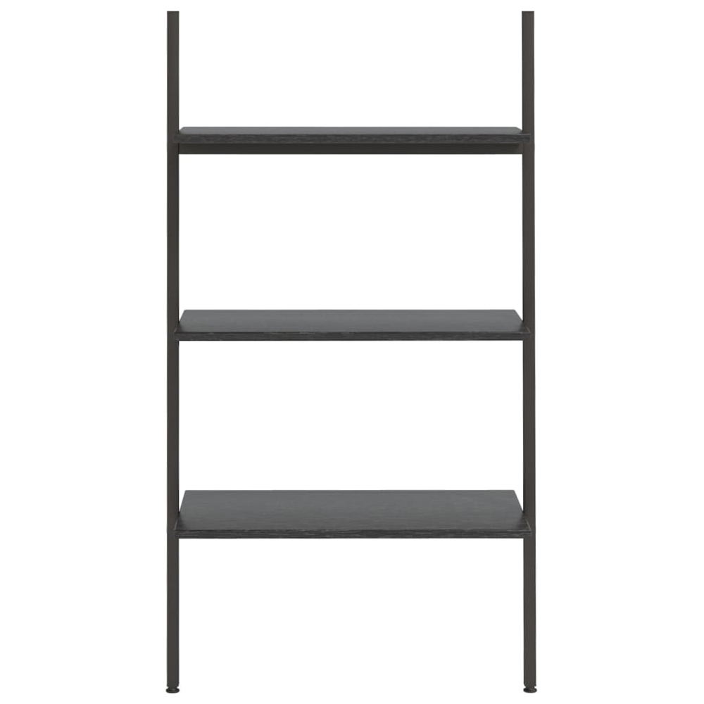 vidaXL 3 Shelf Black Wood and Steel Leaning Bookcase Image 3