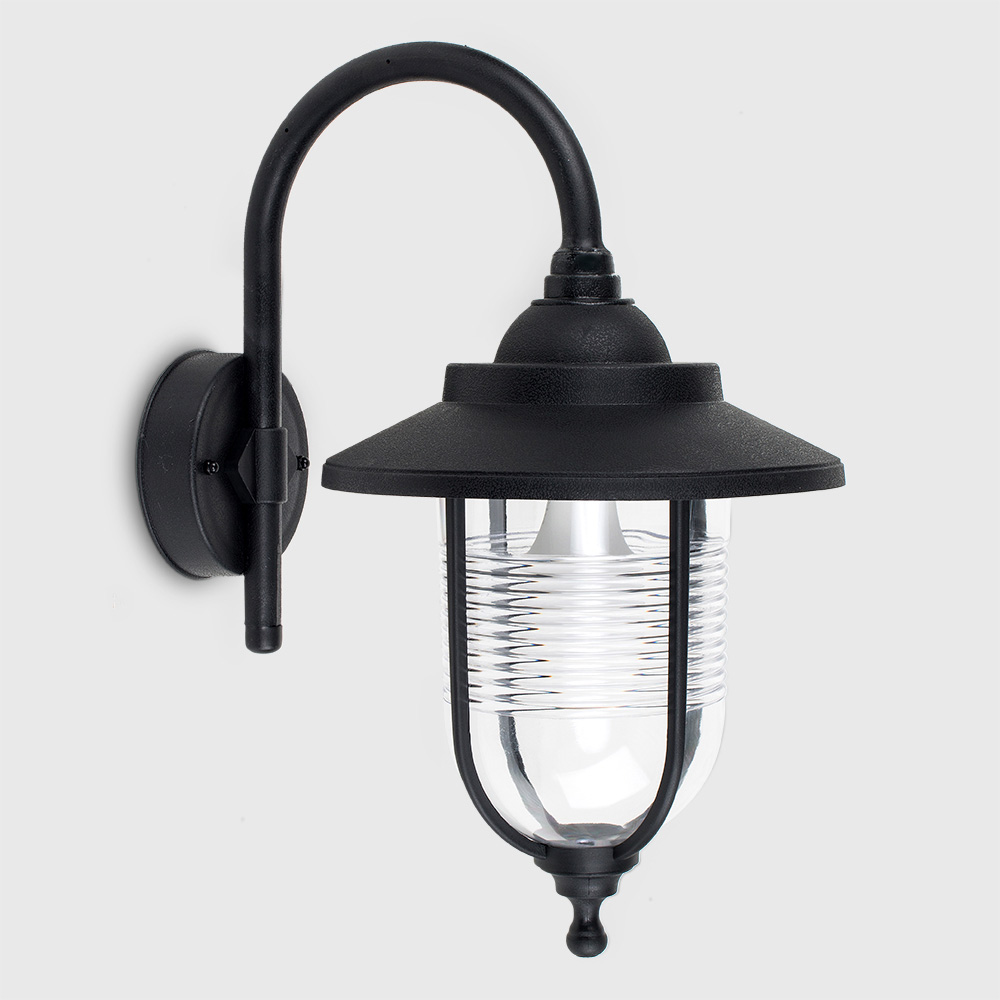 ValueLights Eyam Black Outdoor Swan Neck Wall Lantern Image 2